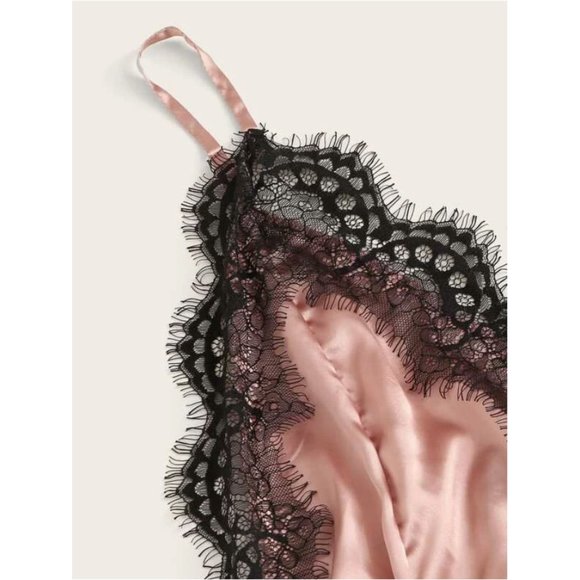 Eyelash Lace Satin Romper Bodysuit - Picture 6 of 9